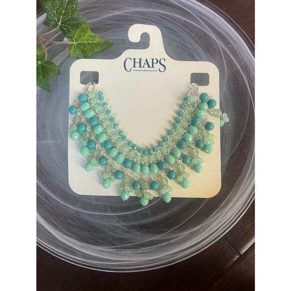 NWT Chaps green/aqua layered statement necklace - Picture 2 of 3